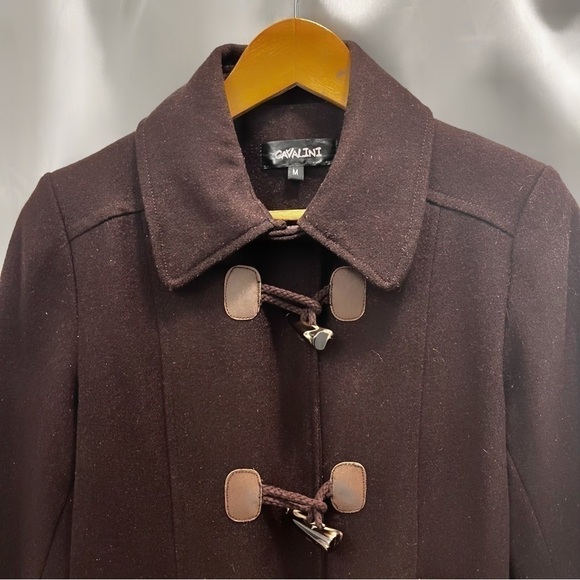 DARK BROWN wool blend belted peacoat size medium - Picture 4 of 13